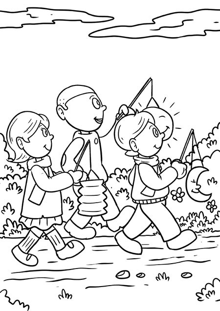 Zeichnung Sankt Martin Kinder mit Laternen